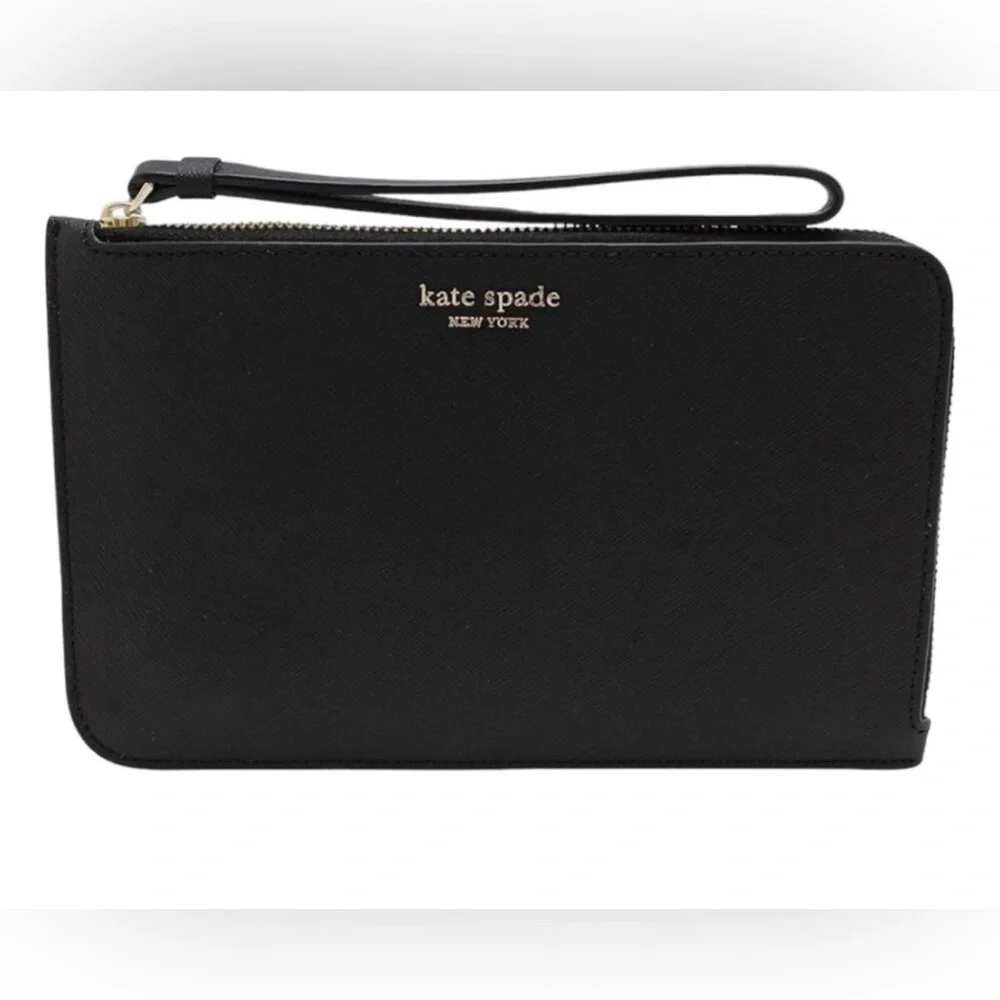 Kate Spade Cameron Wristlet Wallet Black Clutch with Gold Accents